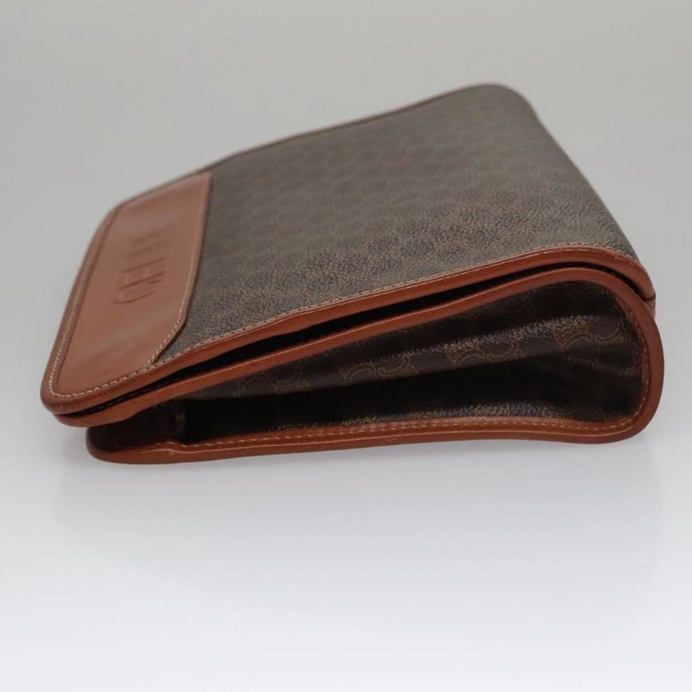 CELINE Macadam Canvas Clutch Bag PVC Leather Brown Gold Auth 106871 - Picture 4 of 16